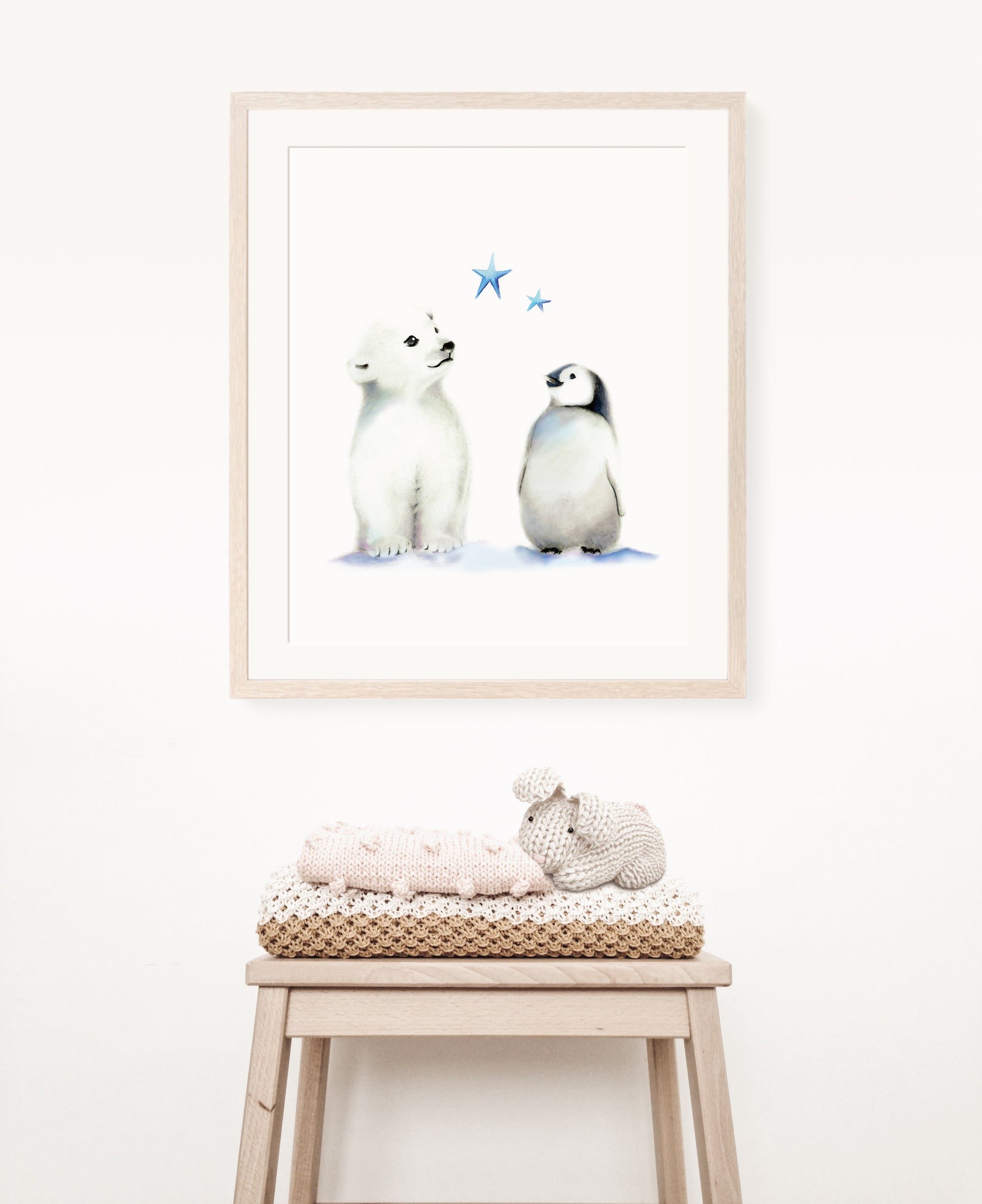 Polar Bear and Penguin Nursery Art Print - Studio Q - Art by Nicky Quartermaine ScottPolar Bear and Penguin Nursery Art Print - Studio Q - Art by Nicky Quartermaine Scott
