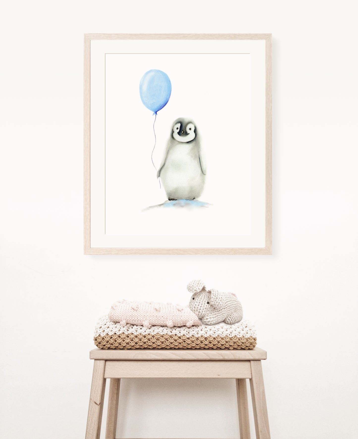 Penguin with Round Balloon Nursery Art Print - Studio Q - Art by Nicky Quartermaine Scott