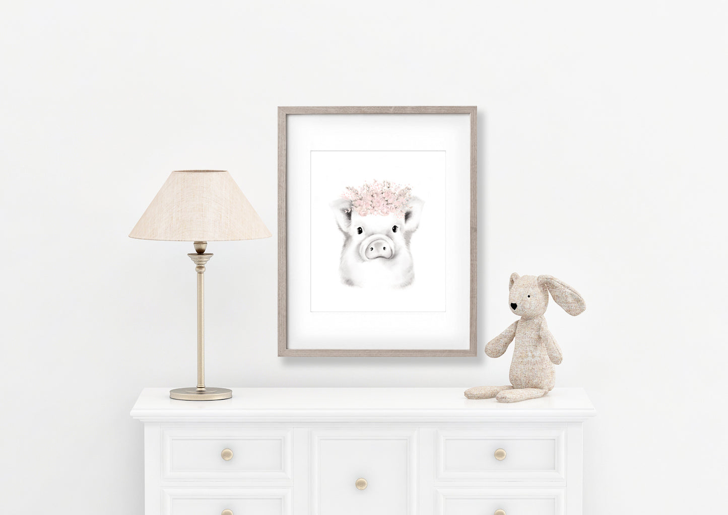 Pig with Blush Flower Crown Print - Studio Q - Art by Nicky Quartermaine Scott