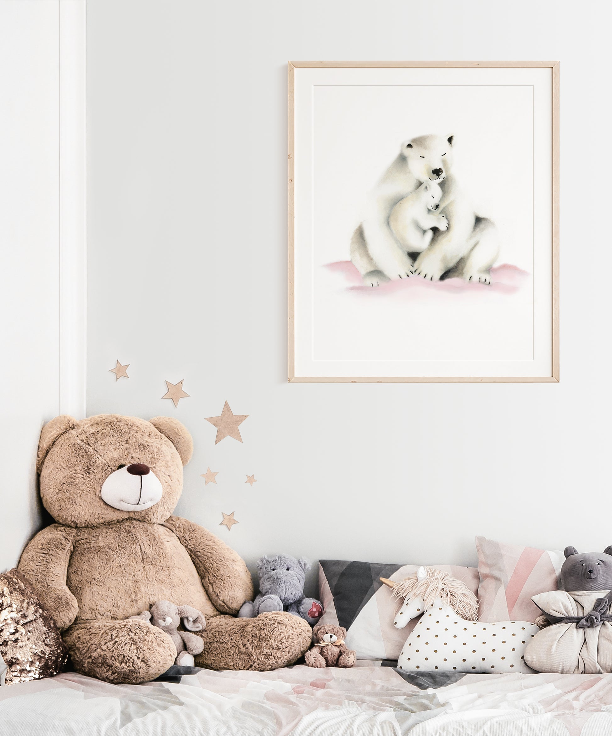Polar Bear Mama and Baby Arctic in Blush Nursery Print - Studio Q - Art by Nicky Quartermaine Scott