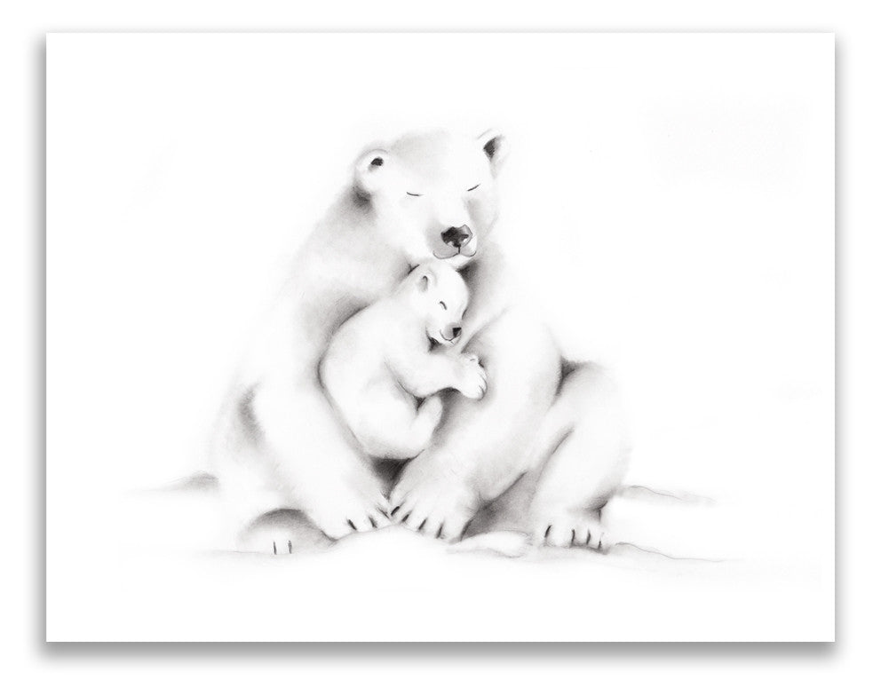 Polar Bear Family Pencil Drawing Print - Studio Q - Art by Nicky Quartermaine Scott