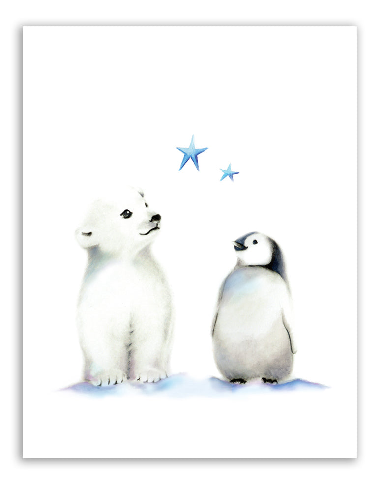 Polar Bear and Penguin Nursery Art Print - Studio Q - Art by Nicky Quartermaine Scott