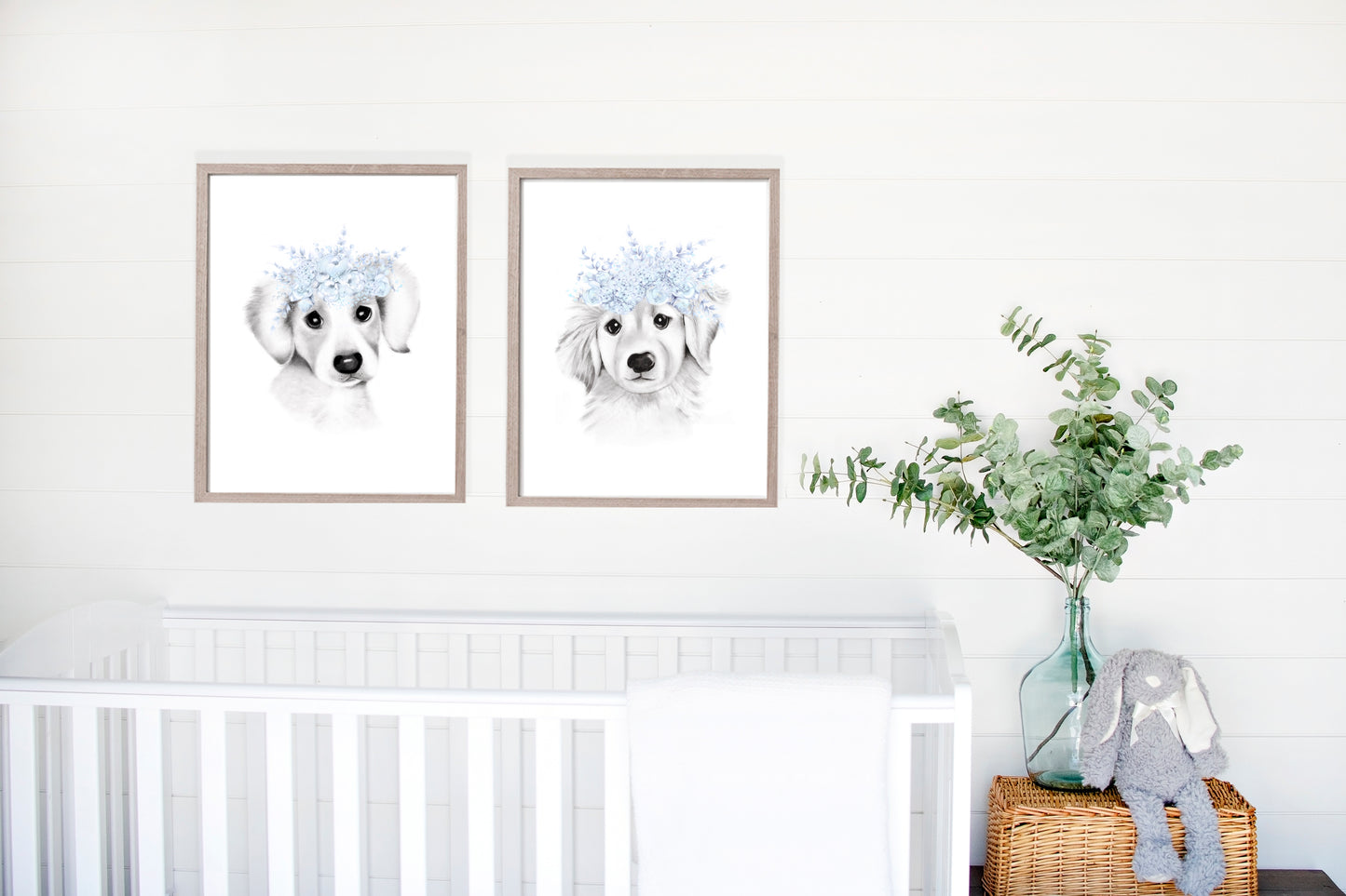 Puppies with Flower Crown Prints - Set of 2 - Studio Q - Art by Nicky Quartermaine Scott