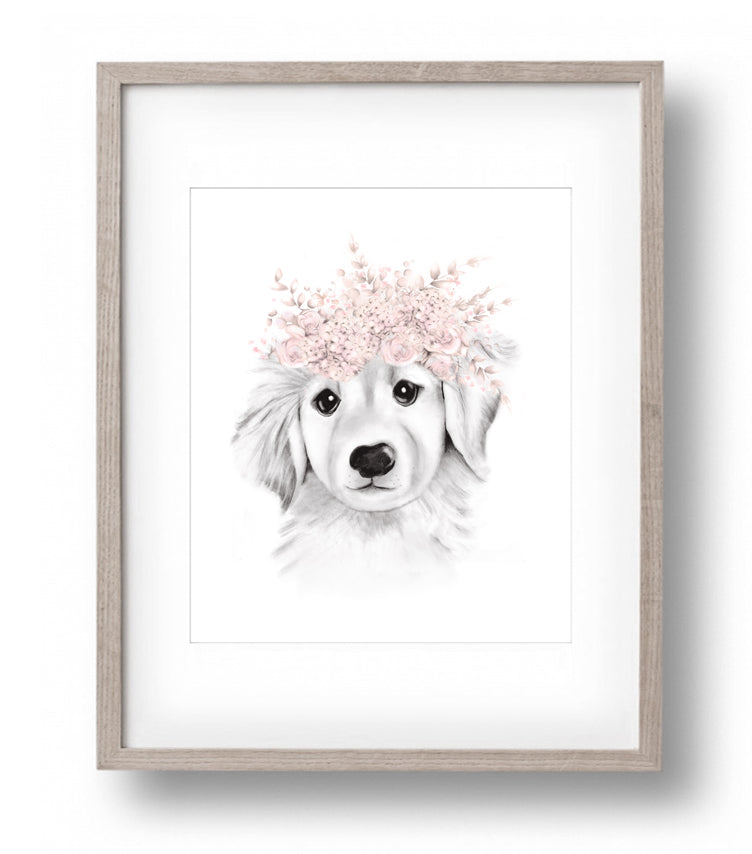 Retriever Pup Floral Crown Print - Studio Q - Art by Nicky Quartermaine Scott