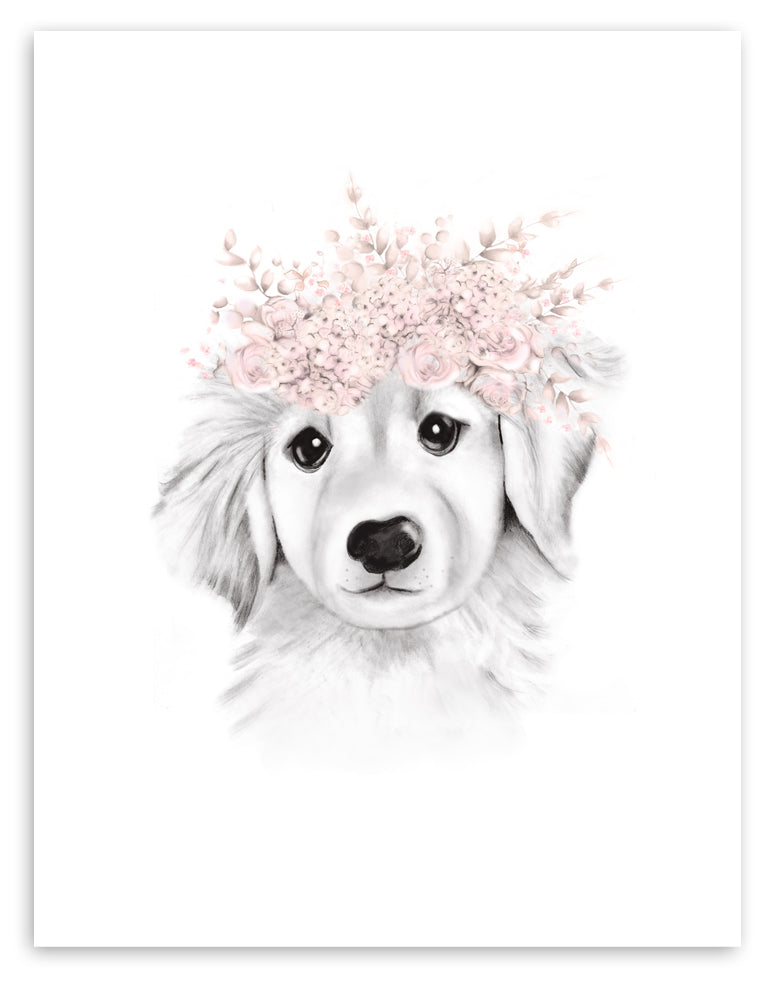 Retriever Pup Floral Crown Print - Studio Q - Art by Nicky Quartermaine Scott