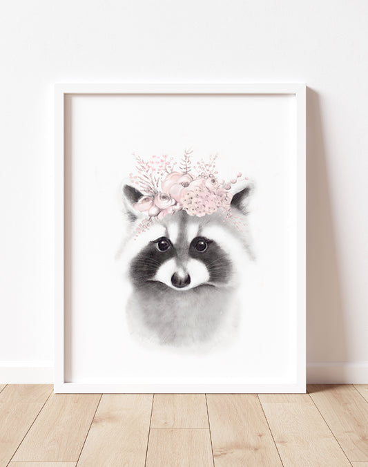 Raccoon Blush Flower Crown Print - Studio Q - Art by Nicky Quartermaine Scott