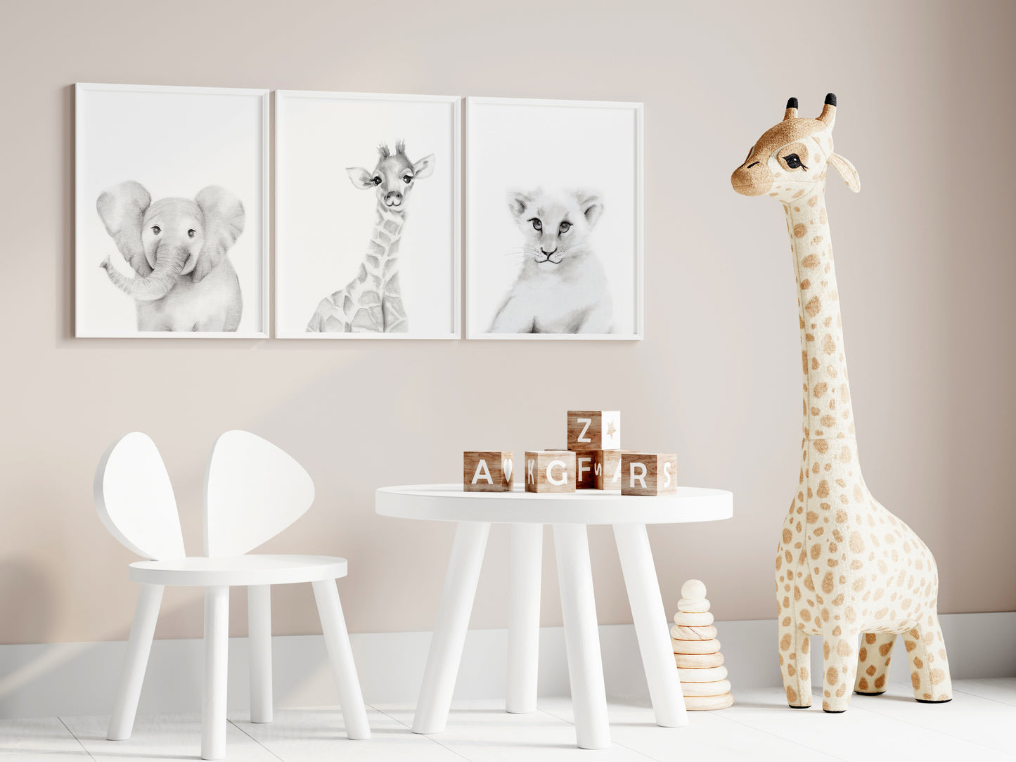 Safari Animal Faces Nursery Art Prints - Set of 3 - Studio Q - Art by Nicky Quartermaine Scott