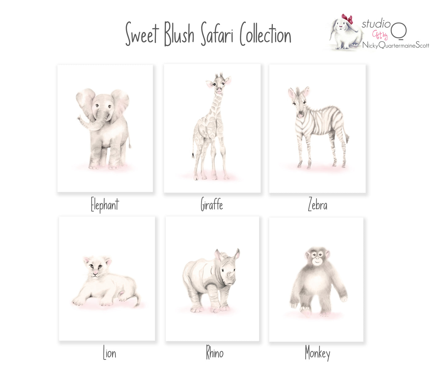 Safari Animal Prints - Set of 4 - Sweet Blush