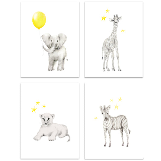 Safari Animal Art Prints - Set of 4 - Studio Q - Art by Nicky Quartermaine Scott