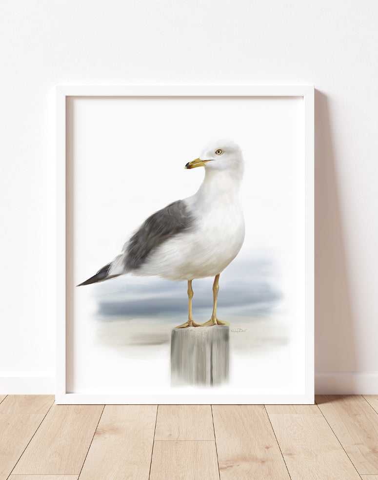 Seagull Standing on Wood Art Print 2- Studio Q - Art by Nicky Quartermaine Scott