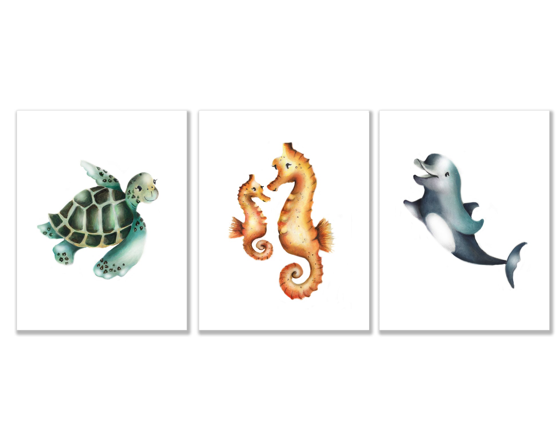 Ocean Animals Nursery Art Prints - Set of 3 - Studio Q - Art by Nicky Quartermaine Scott