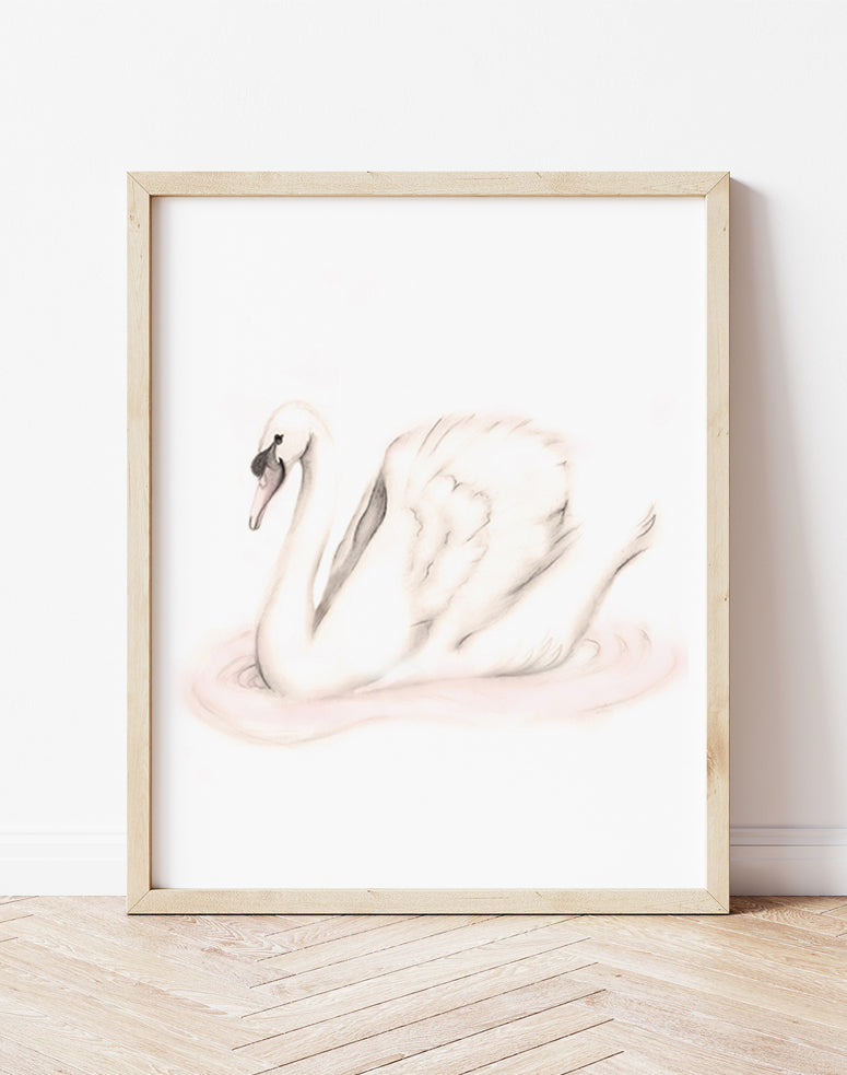 Swan Sweet Blush Nursery Art Print - Studio Q - Art by Nicky Quartermaine Scott