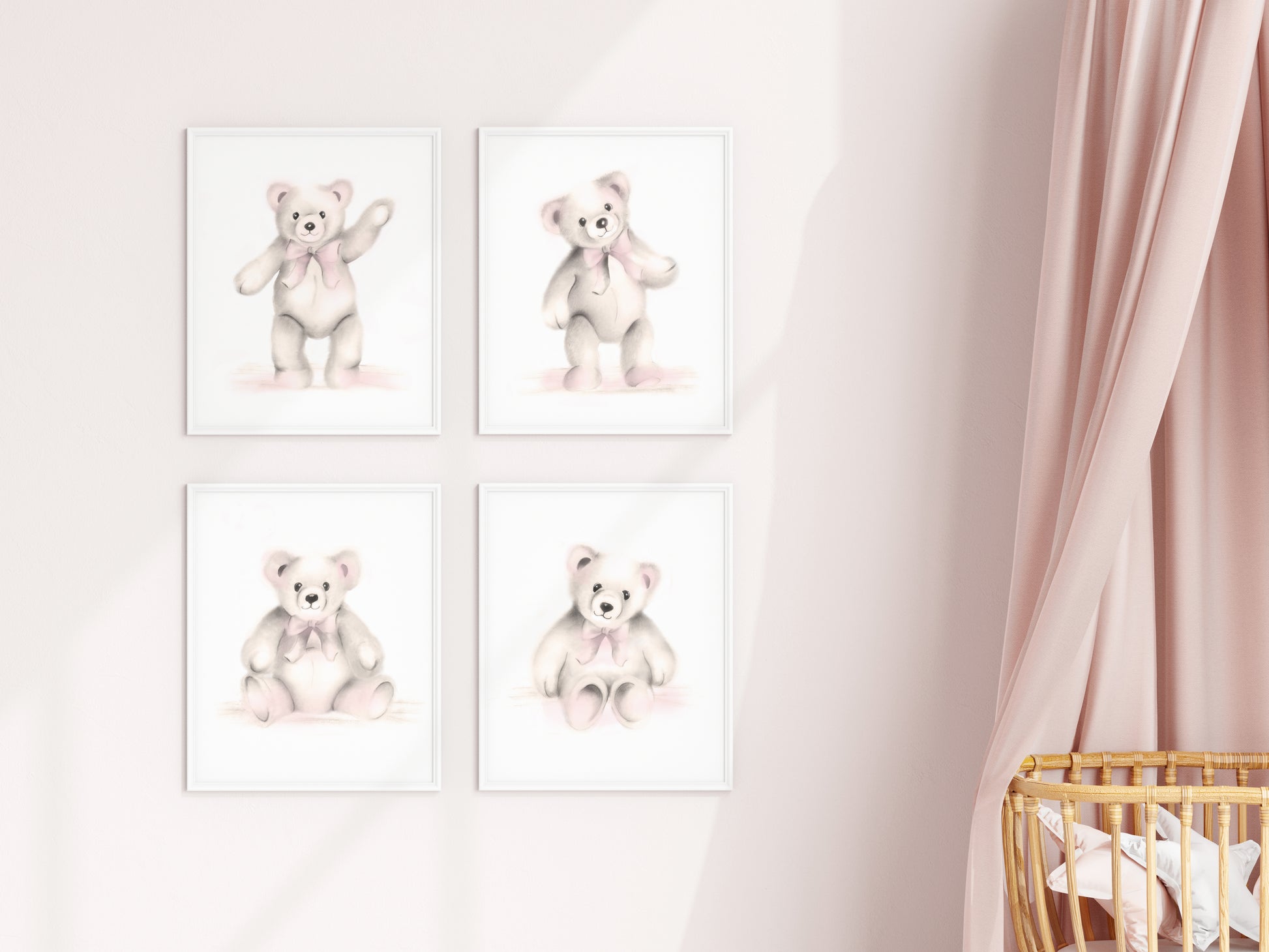 Teddy Bears Nursery Art Prints in Sweet Blush- Set of 4 - Studio Q - Art by Nicky Quartermaine Scott
