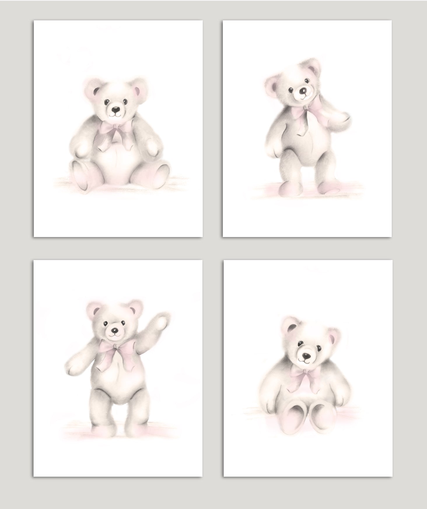 Teddy Bears Nursery Art Prints in Sweet Blush- Set of 4 – Studio Q - Art by  Nicky Quartermaine Scott