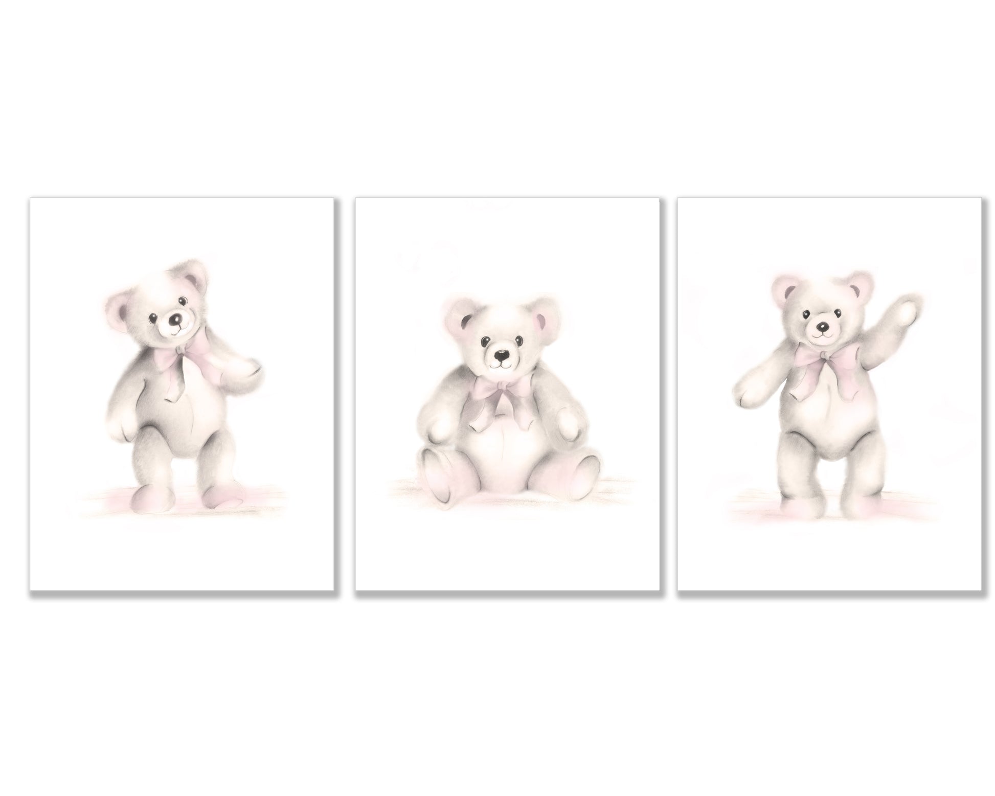 Teddy Bear Nursery Prints - Sweet Blush - Set of 3 - Studio Q - Art by Nicky Quartermaine Scott