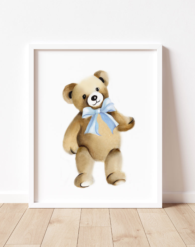 Teddy Bear with Bow Nursery Print - Studio Q - Art by Nicky Quartermaine Scott