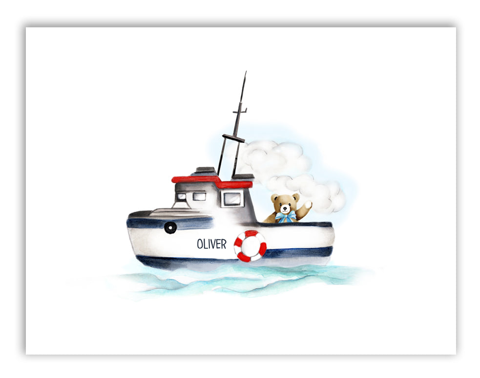 Boat with Bear Nursery Print - Studio Q - Art by Nicky Quartermaine Scott