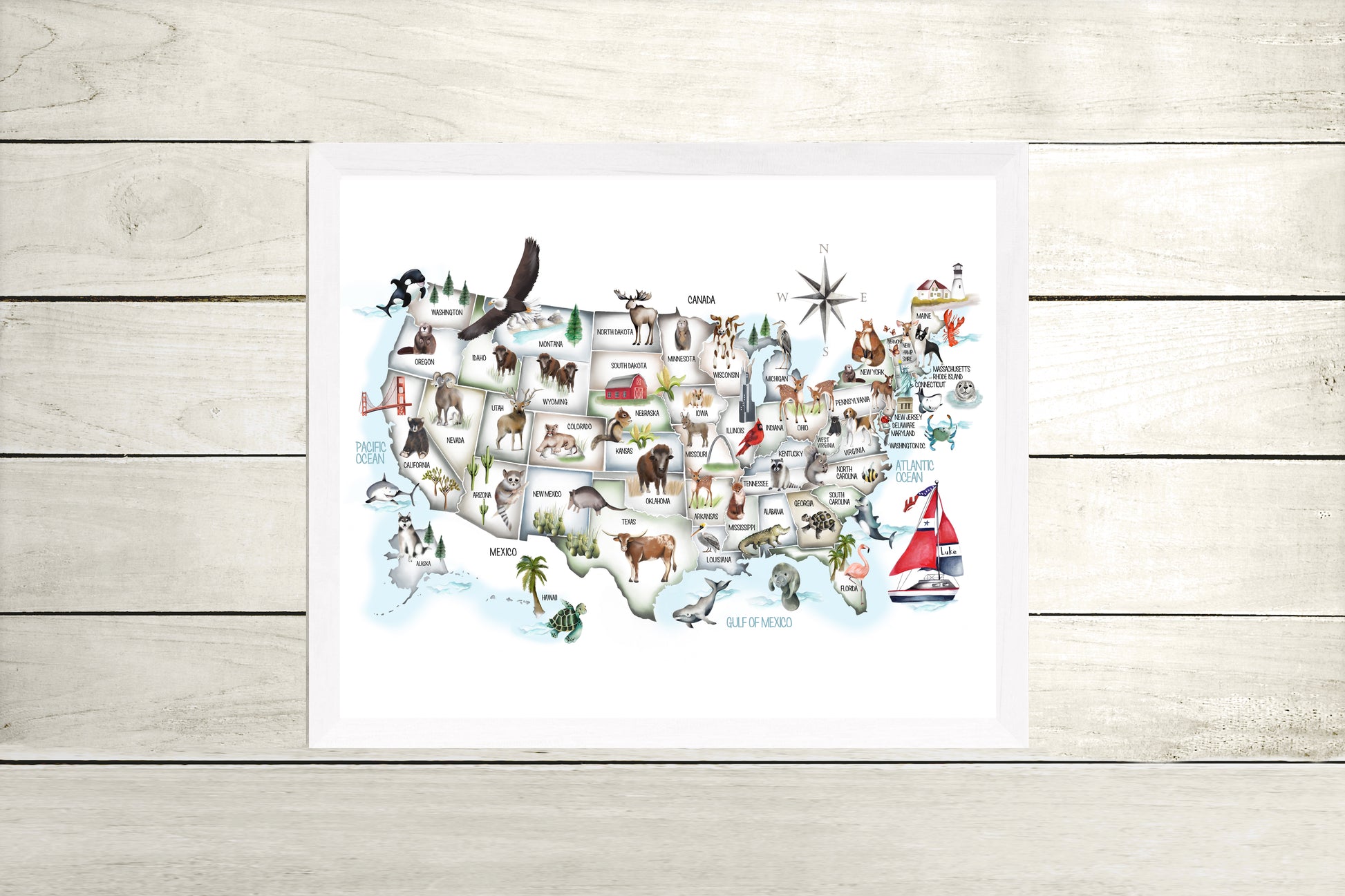 USA Animal Map for Kids - Custom Name Print - Studio Q - Art by Nicky Quartermaine Scott