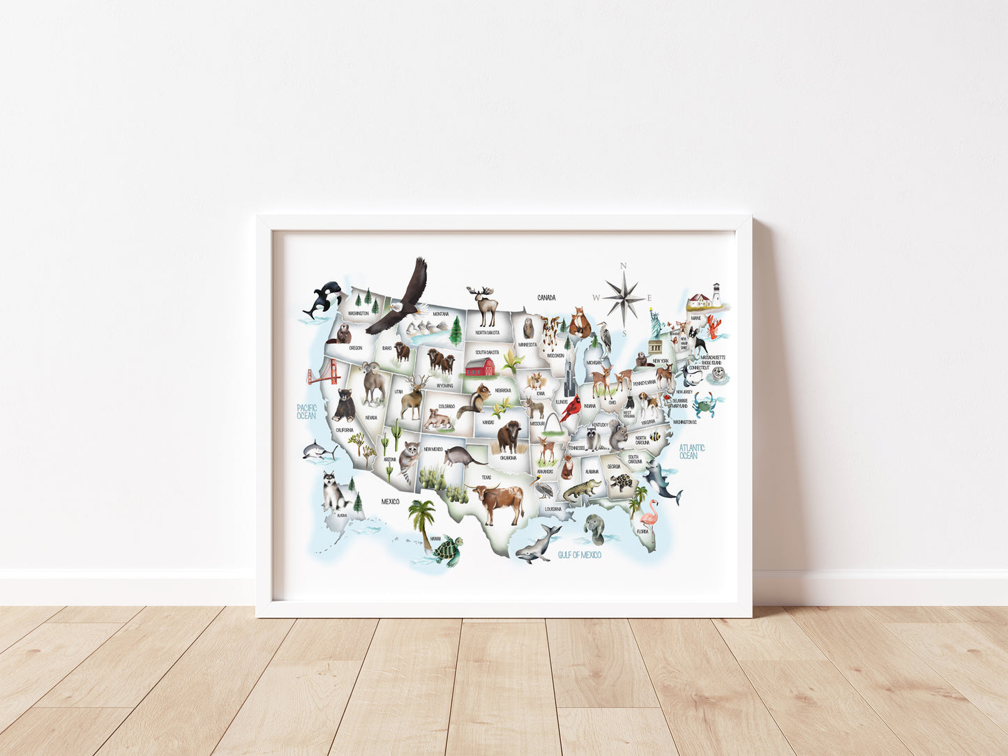 USA Animal Map Print - Pastels - Studio Q - Art by Nicky Quartermaine Scott