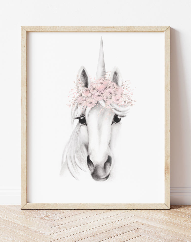 Unicorn with Blush Flower Crown Print- Studio Q - Art by Nicky Quartermaine Scott