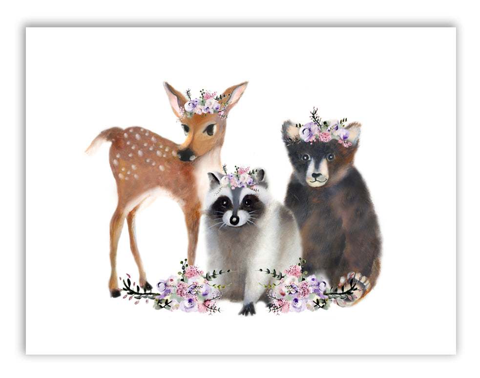 Baby Woodland Animals with Flowers Print - Studio Q - Art by Nicky Quartermaine Scott