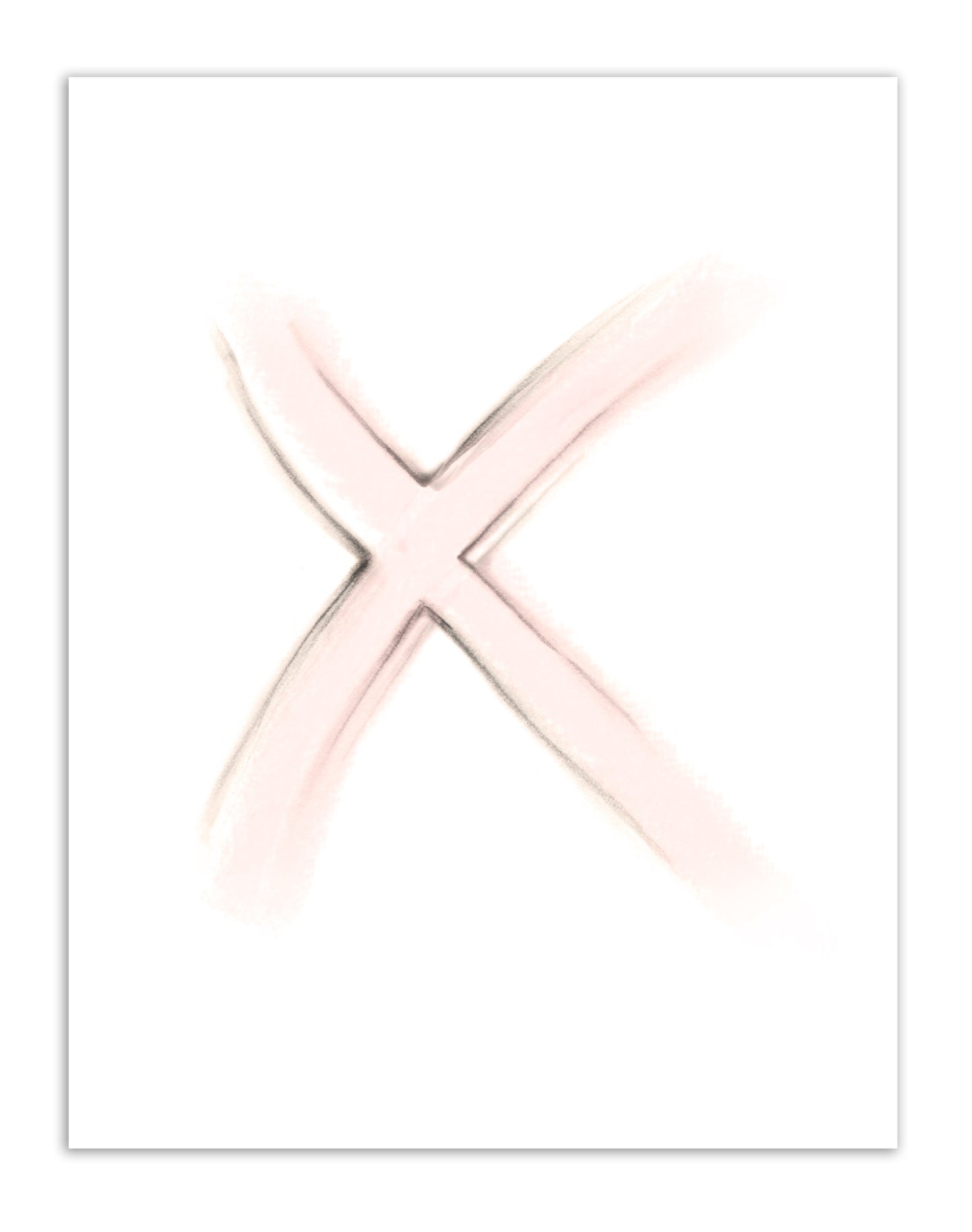 Drawing of the letter X in shades of pink and sepia - Studio Q - Art by Nicky Quartermaine Scott